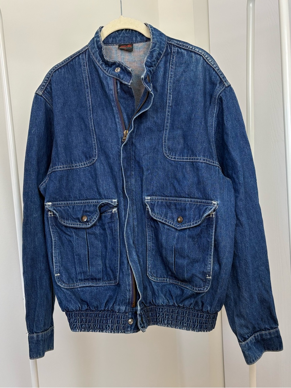 Vintage Men's Levi Blue Denim Utility Bomber Jacket